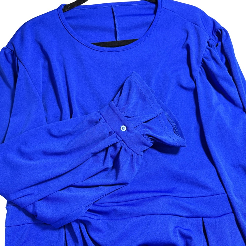 Royal Blue Long Puff Sleeve Ruffle Cuff Maxi Dress 5XL Plus Size Stretch Jersey
